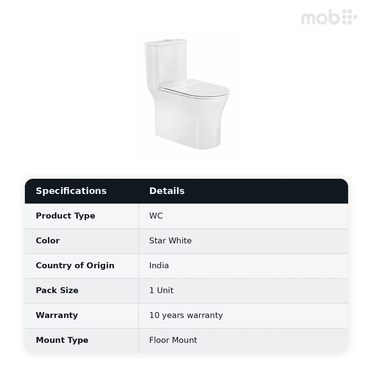 Hindware Aster R One Piece Toilet, Size : 625 x 375 x 720 mm, ID : 92624 (S-220), Star White - image 2