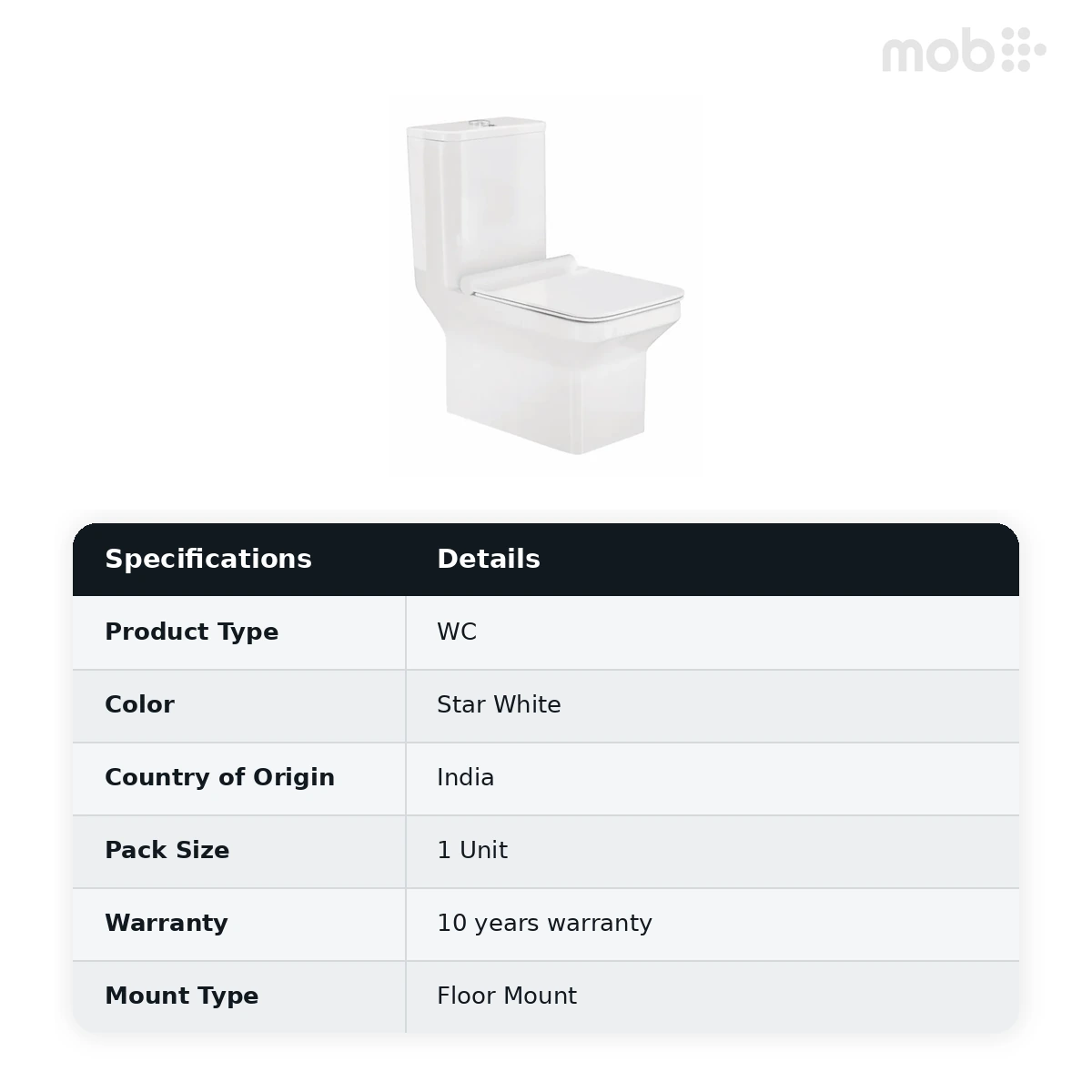 Hindware Aster S One Piece Toilet, Size : 640 x 355 x 770 mm, ID : 92626 (S-220), Star White - image 2