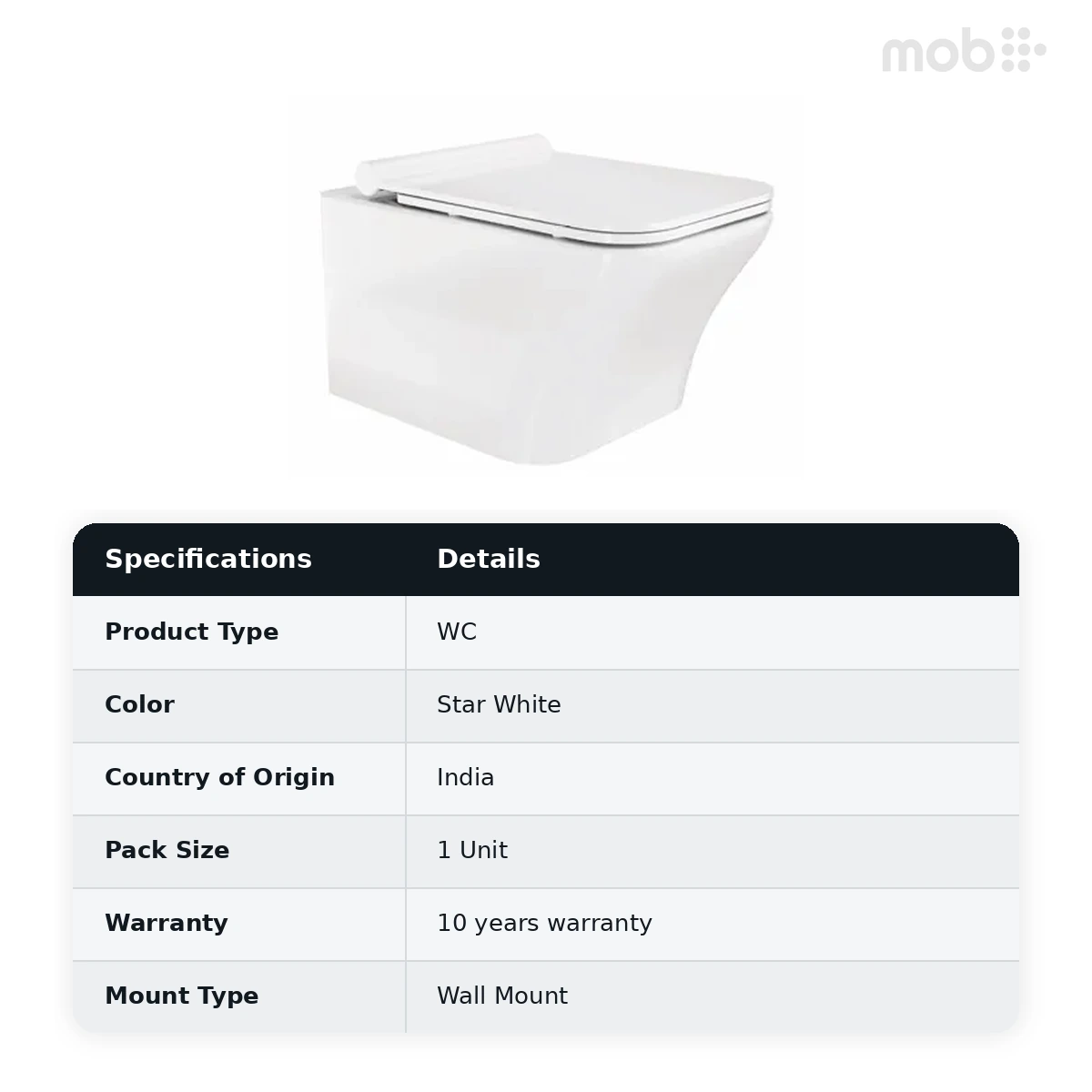 Hindware Athens Wall Mounted Toilet, Size : 530 x 340 x 350 mm, ID : 92614 (P-235), Star White - image 2