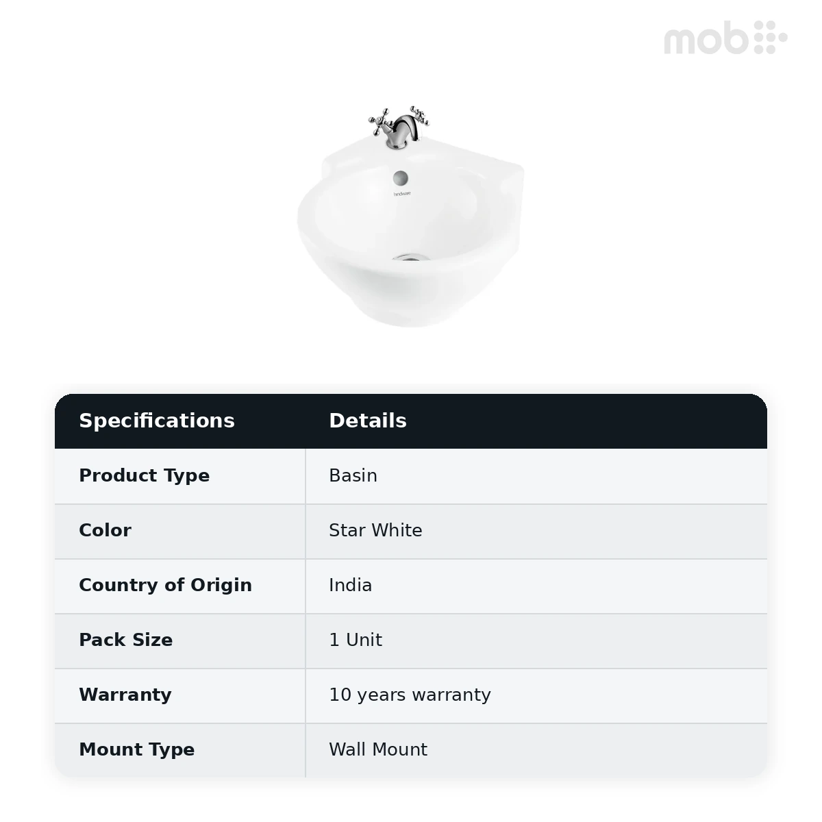 Hindware Classic Corner Wall Hung Basin, Size : 350 x 350 mm, ID : 10055, Star White - image 2