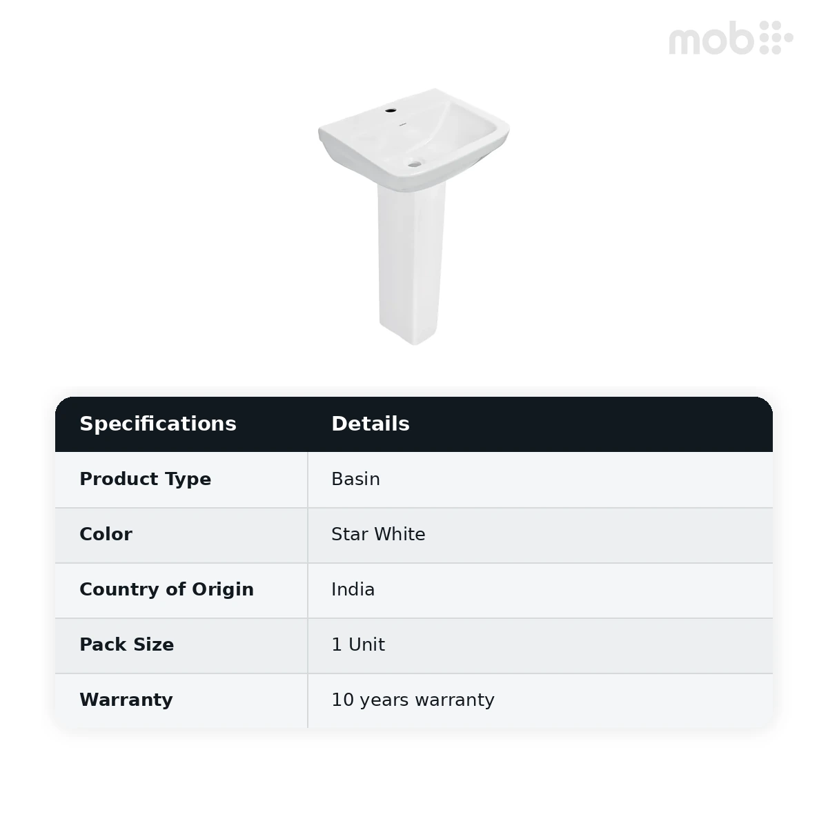 Hindware Classik - Full Pedestal Basin, Size : 500 x 395 x 800 mm, Basin Cat. No. : 10131 & Ped : 11032, Star White - image 2
