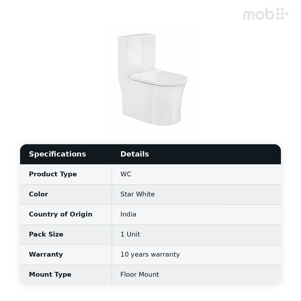 Hindware Fabio One Piece Toilet, Size : 670 x 360 x 750 mm, ID : 20120 (S-220), Star White - image 2