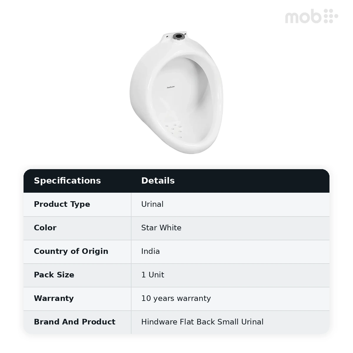 Hindware Flat Back Small Urinal, Size : 265 x 315 x 440 mm, Cat No. : 60001, Star White - image 2