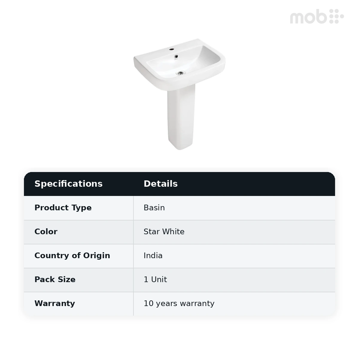 Hindware Neo - Full Pedestal Basin, Size : 550 x 400 x 800 mm, Basin Cat. No. : 10098 & Ped : 11032, Star White - image 2