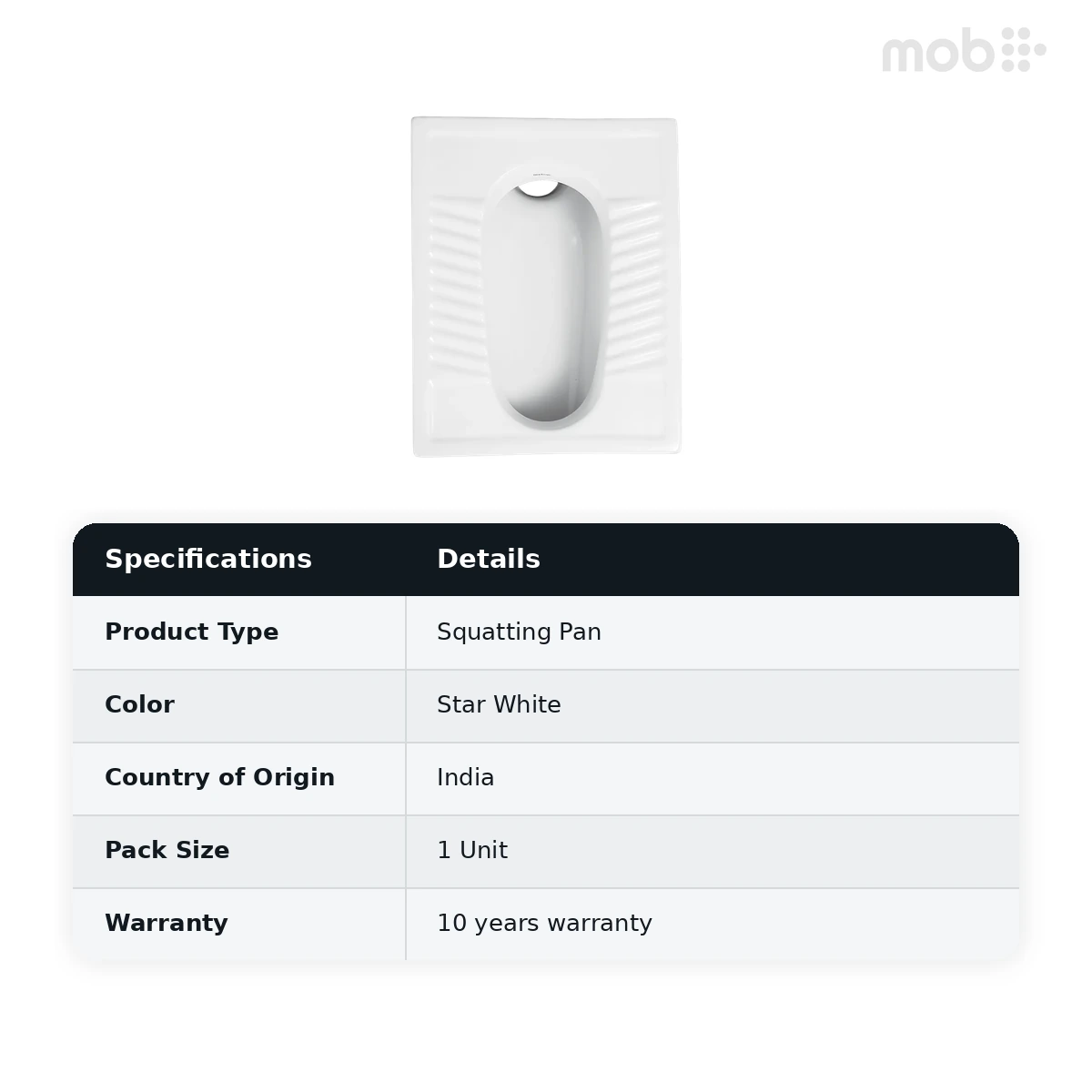 Hindware Orissa (Popular Neo) Squatting Pan, Size : 510 x 410 mm, Cat No. : 20141, Star White - image 2