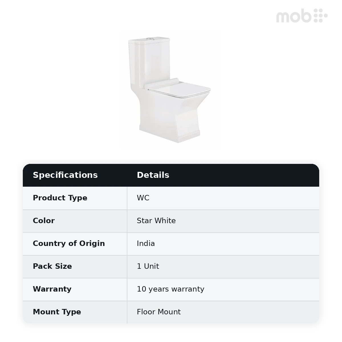 Hindware Prima WD One Piece Toilet, Size : 645 x 355 x 745 mm, ID : 92658 (S-220), Star White - image 2