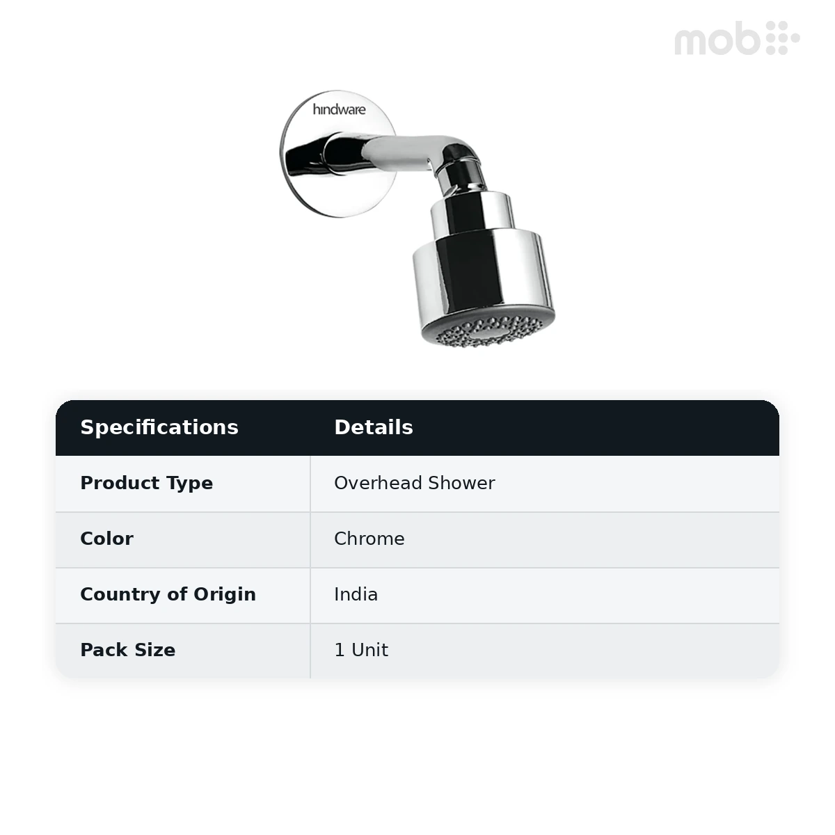 Hindware Rain Flow Overhead Shower Ø63 mm With Arm , Cat. No.: F160101, Chrome - image 2