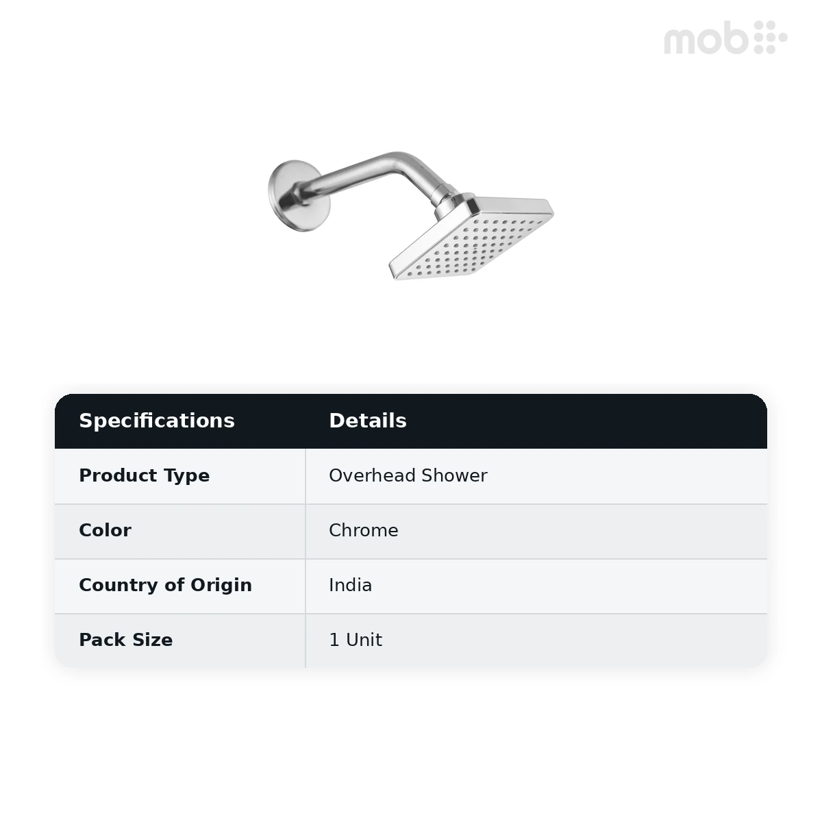 Hindware Rain Shower 100mm with 225mm Arm - Square, Cat. No.: F160147, Chrome - image 2