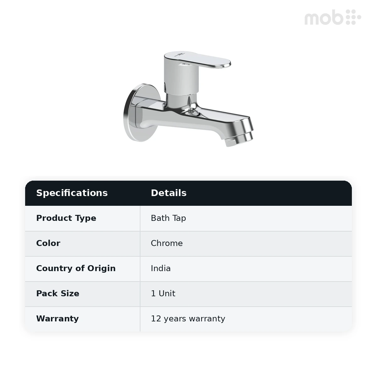 Hindware Studio Bib Cock Long Body With Wall Flange, Cat. No.: F690006, Chrome - image 2