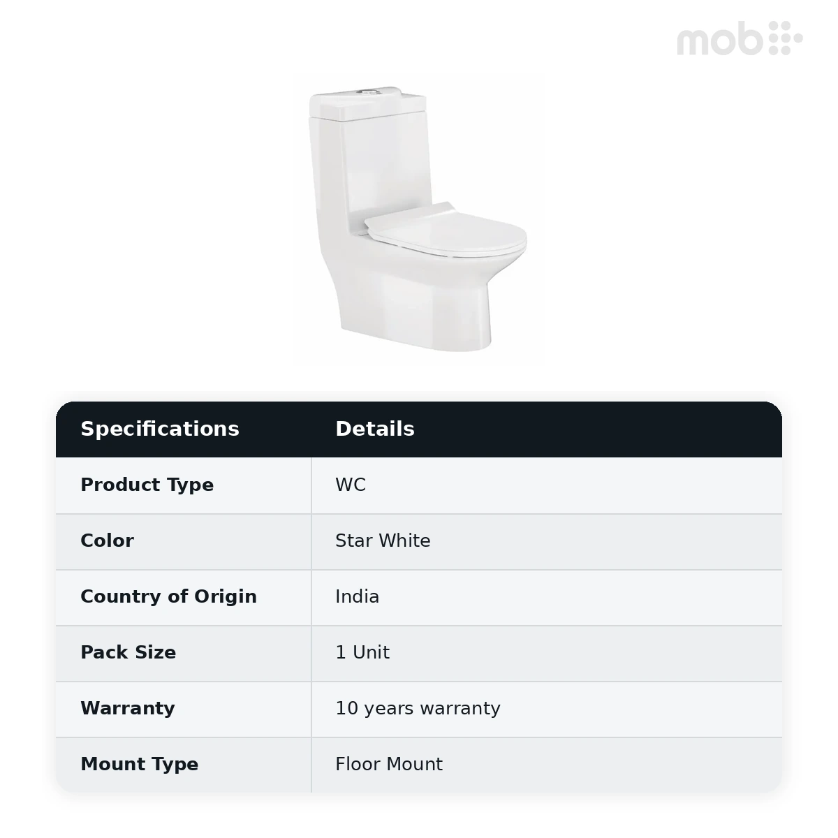 Hindware Studio One Piece Toilet, Size : 655 x 365 x 730 mm, ID : 20155(S-220), Star White - image 2