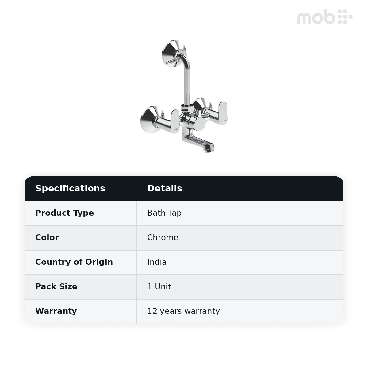 Hindware Studio Wall Mixer With L Bend Pipe For Overhead Shower, Cat. No.: F690020, Chrome