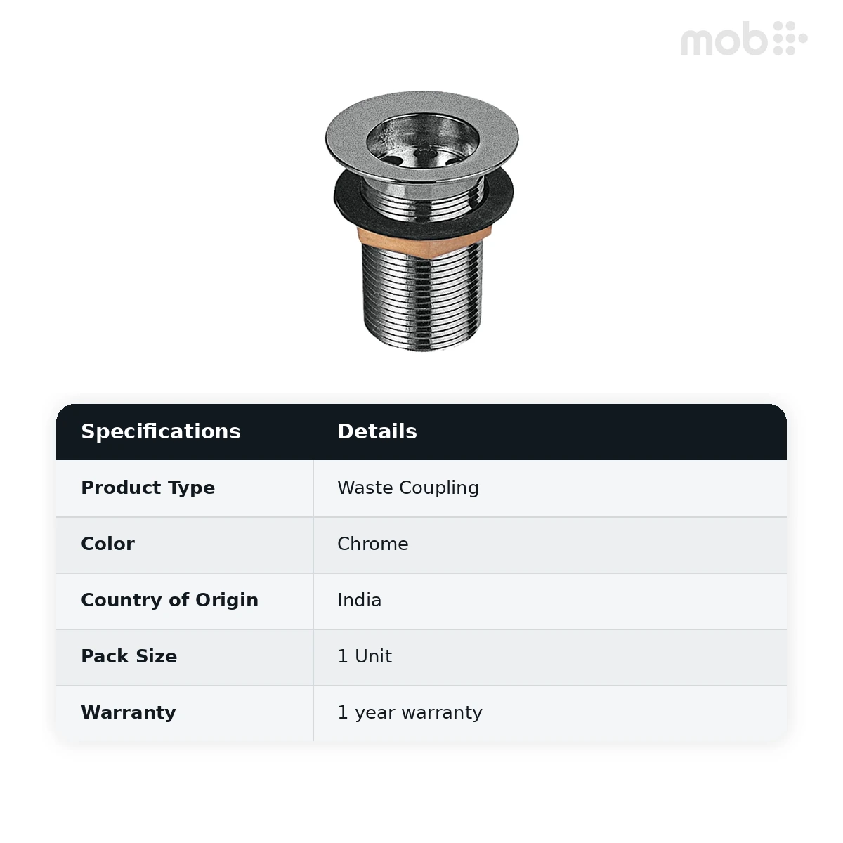 Hindware Waste Coupling 32 mm Ss (Full Thread), Cat. No.: F860010, Chrome - image 2