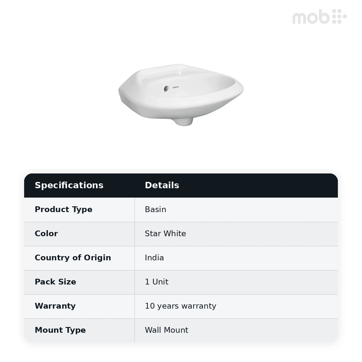 Hindware Windsor Wall Hung Basin, Size : 460 x 360 mm, ID : 10036, Star White - image 2