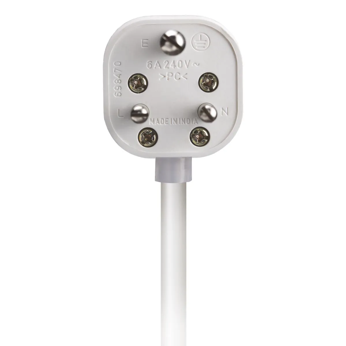 IndoAsian 6A 3-Pin Plug (ISI Mark), White Matt Finish 698470