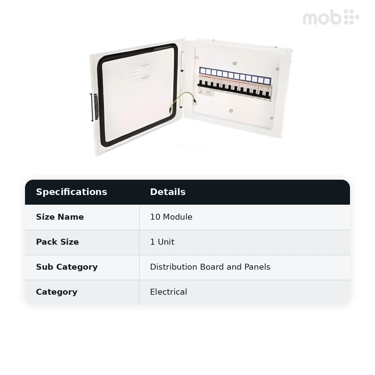 IndoAsian Optipro 10 Modules 10 Ways IP43 SPN Double Door Distribution Board (DB) 811812 - image 2