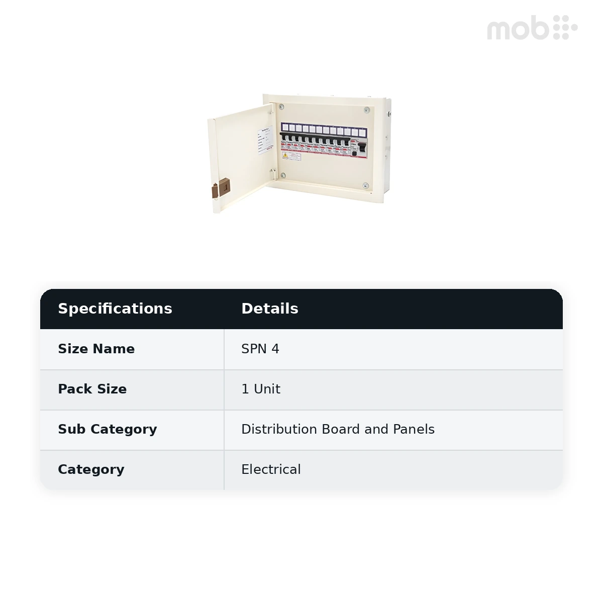 IndoAsian Optipro SPN 4 Way Double Door Distribution Board 811805 - image 2