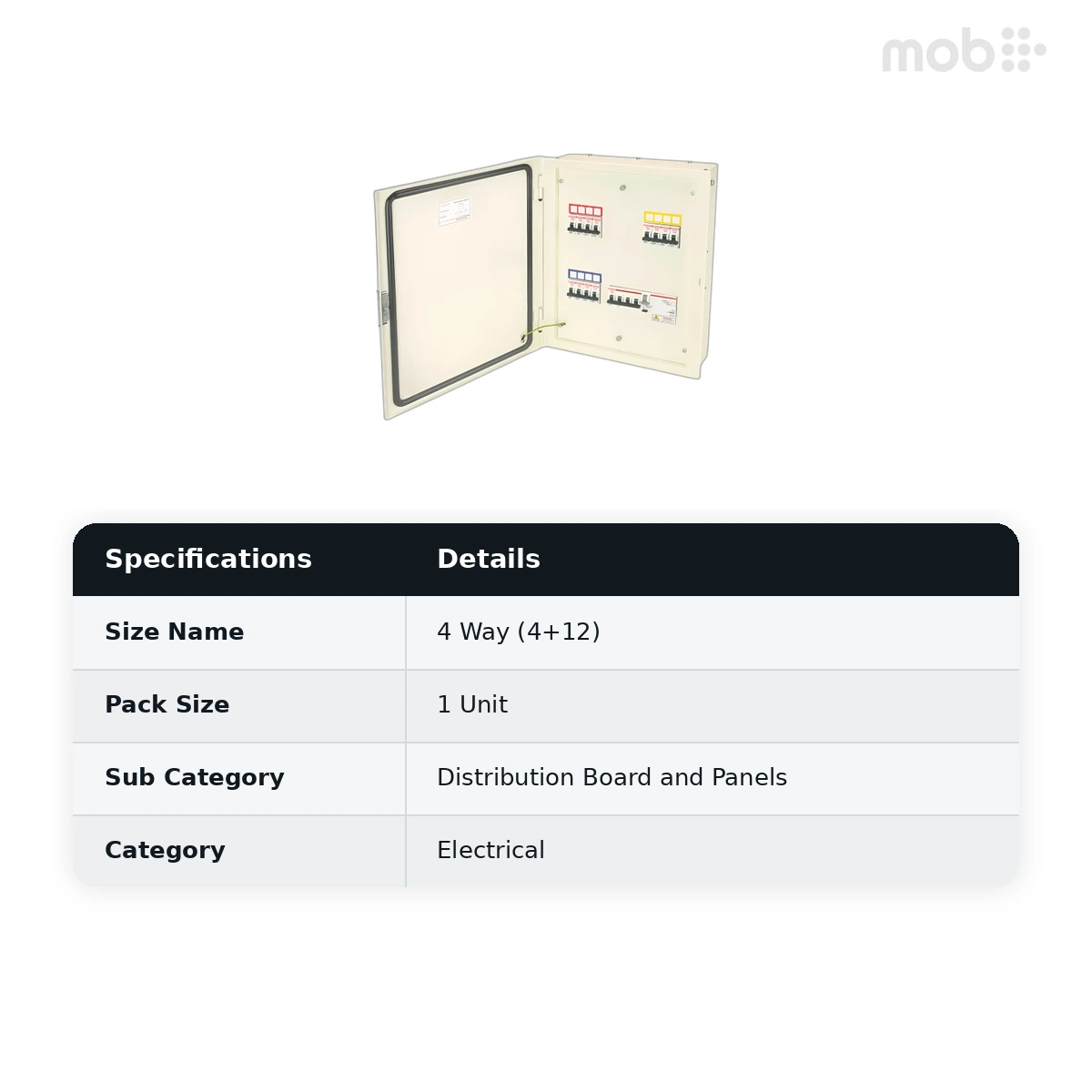 IndoAsian Optipro TPN 4 Way Compact (4+12) Double Door Distribution Board 811840 - image 2