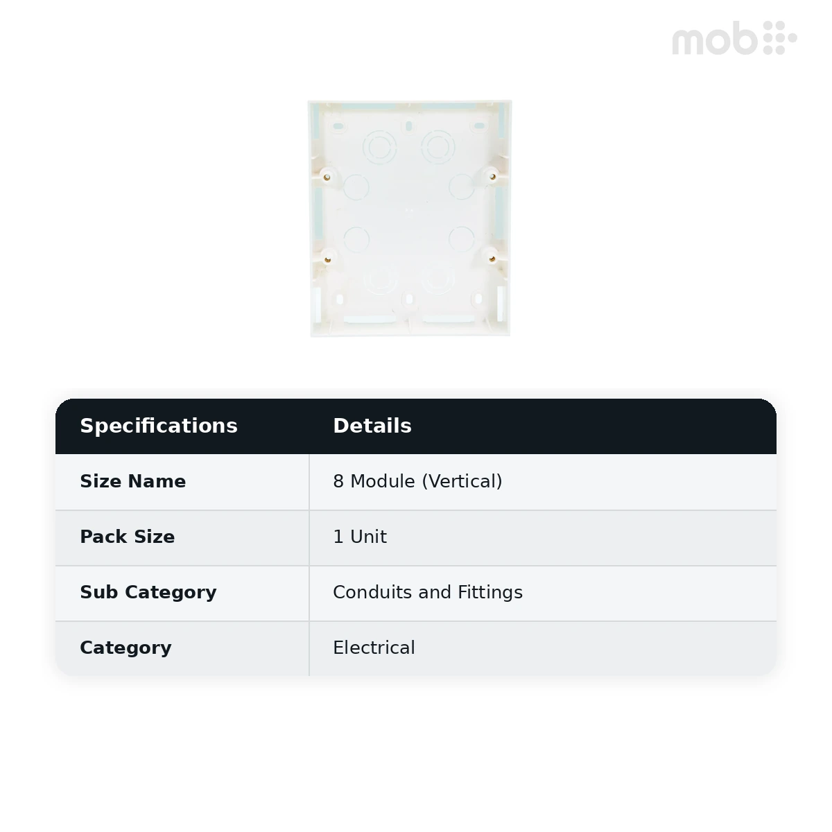 IndoAsian Shynora Plastic White Surface Box- 8M (Vertical) 800187 - image 2