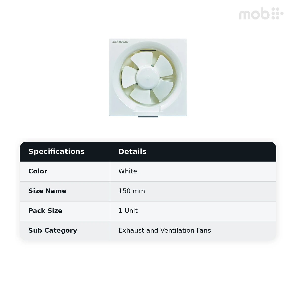 IndoAsian Zosta Exhaust Fan 150mm, White 698500 - image 2