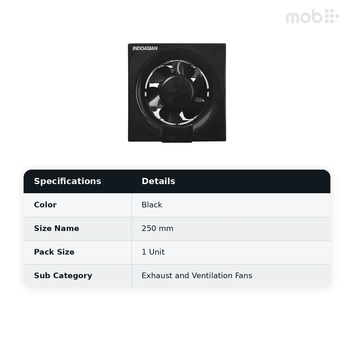 IndoAsian Zosta Exhaust Fan 250mm, Black 698505 - image 2