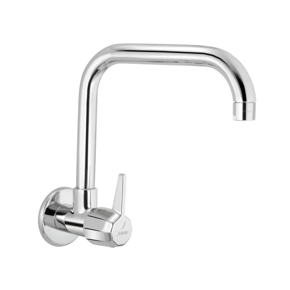 Jaquar Continental Prime Sink Cock with Pipe Swinging Spout, Wall Mounted, Chrome | Code: COP-CHR-347NPM