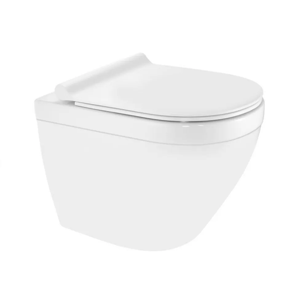 Jaquar Solo Rimless Blind Installation Wall-Hung WC with UF Soft-Close Slim Seat, 375 x 520 x 360 mm, White | Code: SLS-WHT-6953BIUFSMN
