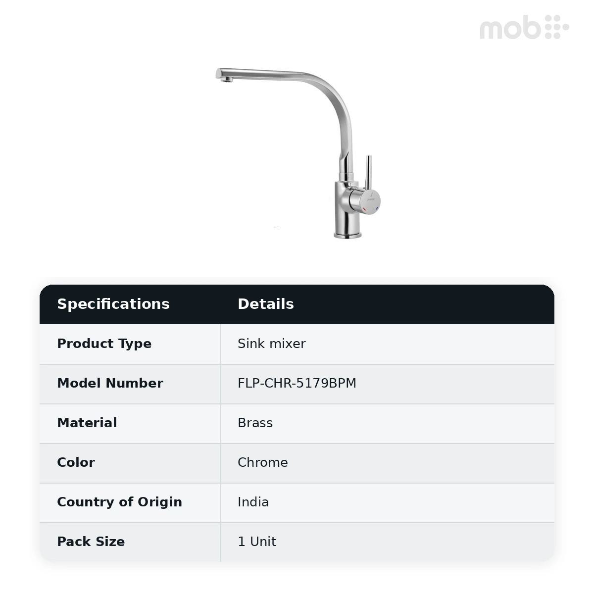 Jaquar Florentine Prime Side Single Lever Sink Mixer with Swinging Spout, Table Mounted, Chrome | Code: FLP-CHR-5179BPM - image 2