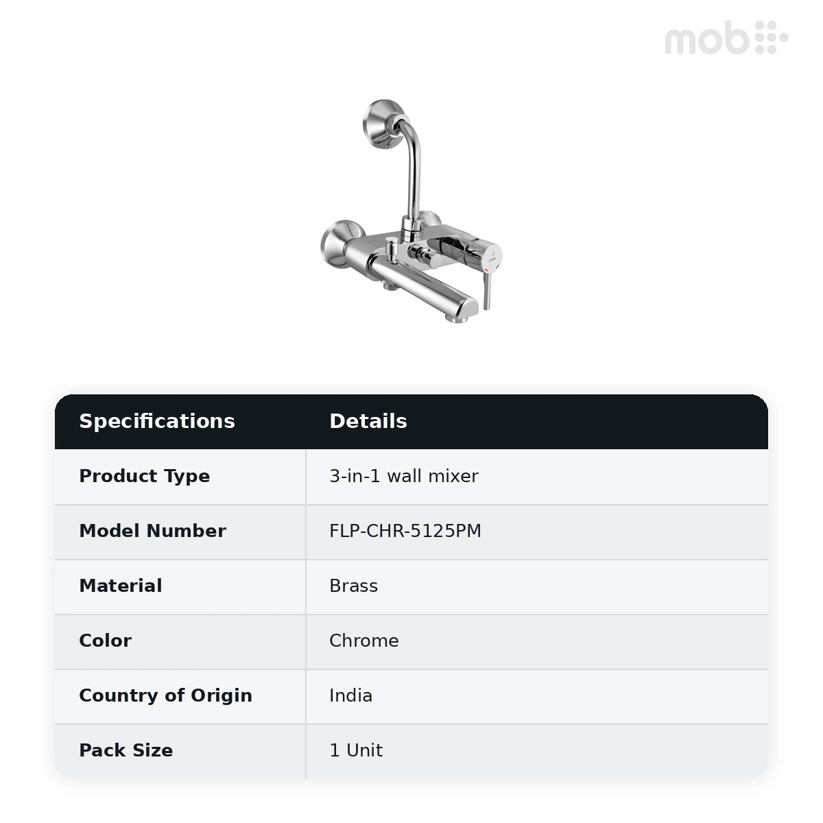 Jaquar Florentine Prime Single Lever 3-in-1 Bath & Shower Wall Mixer with Hand and Overhead Shower Provision, Chrome | Code: FLP-CHR-5125PM - image 2