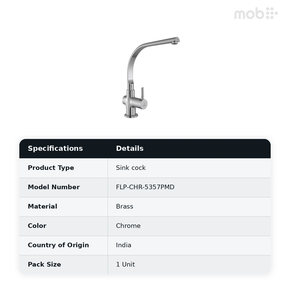Jaquar Florentine Prime Sink Cock with Extended Swinging Spout, Table Mounted, Chrome | Code: FLP-CHR-5357PMD - image 2