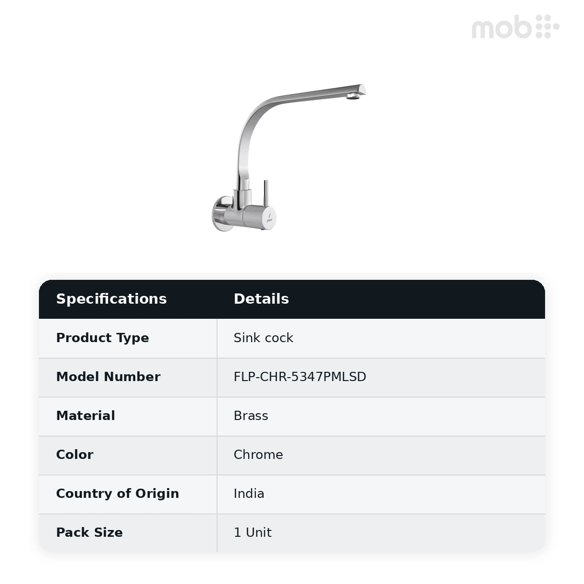 Jaquar Florentine Prime Sink Cock with Long Extended Swinging Spout and Wall Flange, Wall Mounted, Chrome | Code: FLP-CHR-5347PMLSD - image 2