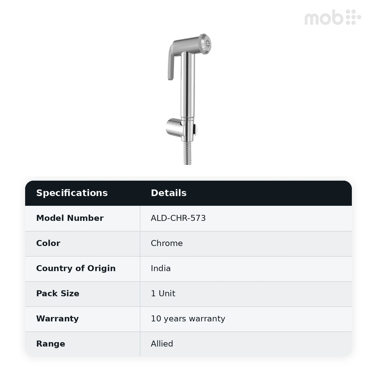 Jaquar - Hand Shower (Health Faucet) - Chrome - Allied - Chrome - ALD-CHR-573 - image 2