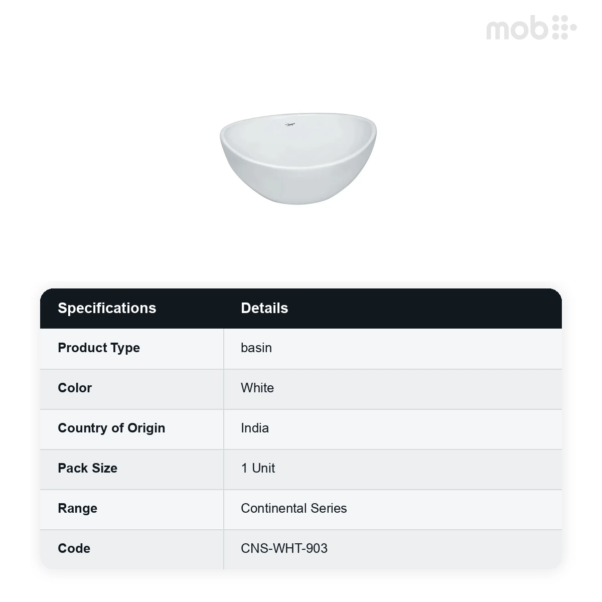 Jaquar - Table Top Basin - Continental Series -  CNS-WHT-903 - image 2