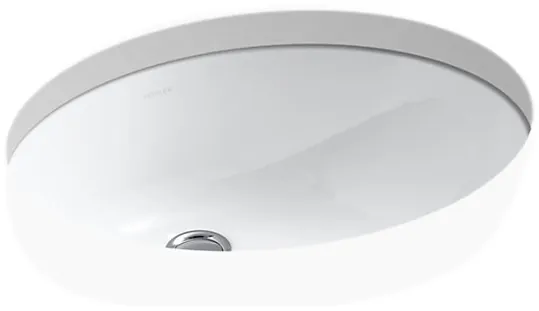 Kohler Caxton™ 49.2 cm oval undercounter bathroom sink with glazed underside, Cat. No.: 2210IN-0, White