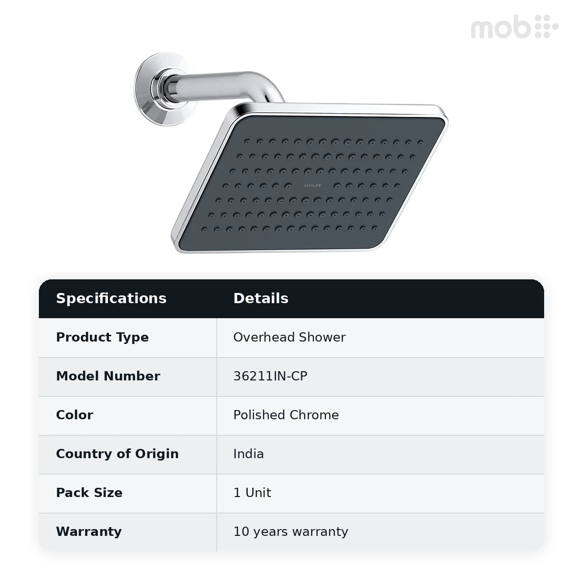 Kohler APT™ Rectangular single-function showerhead, 9.5 lpm, Cat. No.: 36211IN-CP, Polished Chrome - image 2