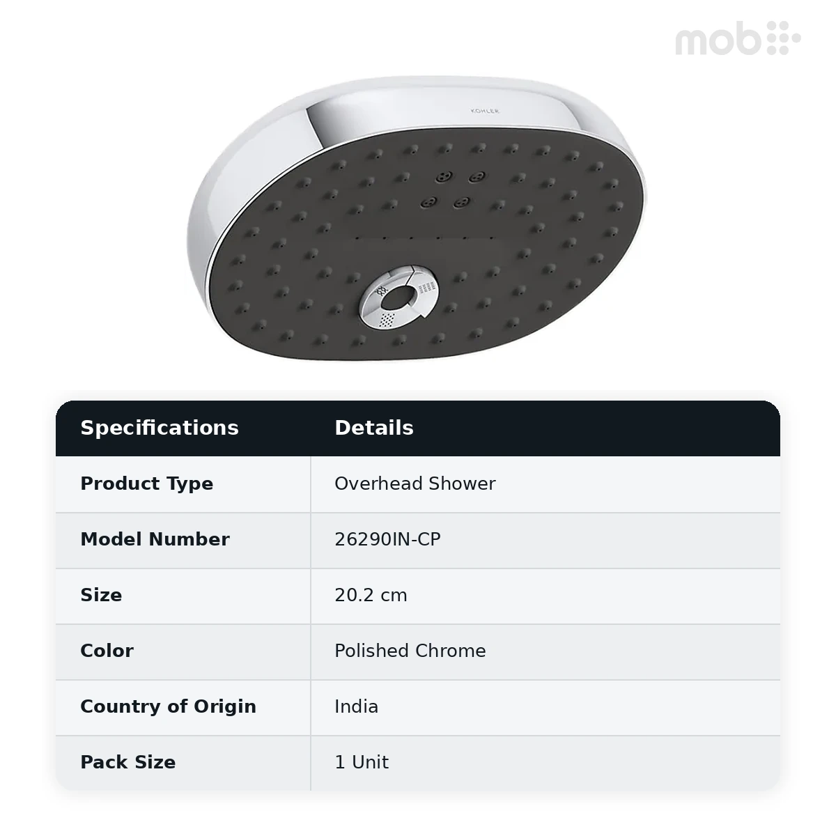Kohler Statement™ Oblong three-function 20.2 cm showerhead, 9.5 lpm, Cat. No.: 26290IN-CP, Polished Chrome - image 2