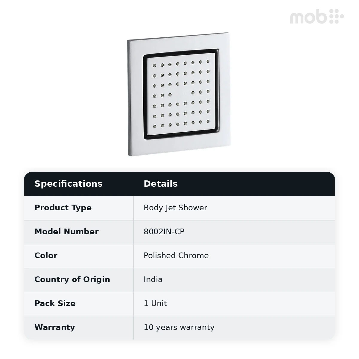 Kohler WaterTile™ Square 54-nozzle single-function body spray, 9.5 lpm, Cat. No.: 8002IN-CP, Polished Chrome - image 2