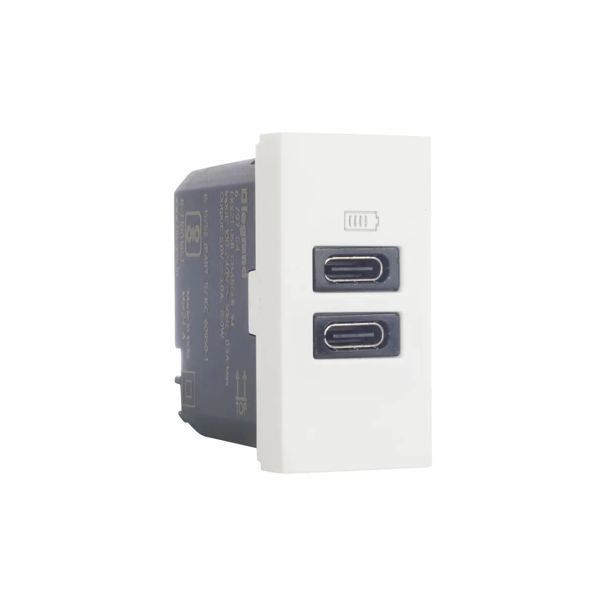 Legrand Myrius USB Charger - 3000mA/15 Watts - Type C + C - 1 Module, Cat. No.: 6797 54