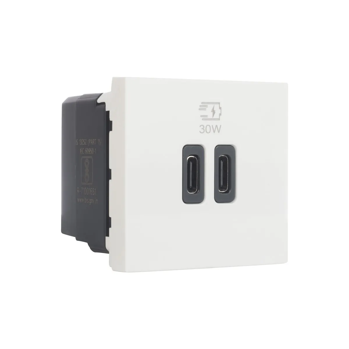 Legrand Myrius USB Charger - Power Delivery - 30 Watts - Type C + C - 2 Module, Cat. No.: 6792 73