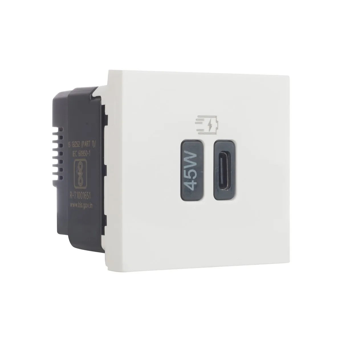 Legrand Myrius USB Charger - Power Delivery - 45 Watts - Type C - 2 Module, Cat. No.: 6797 57