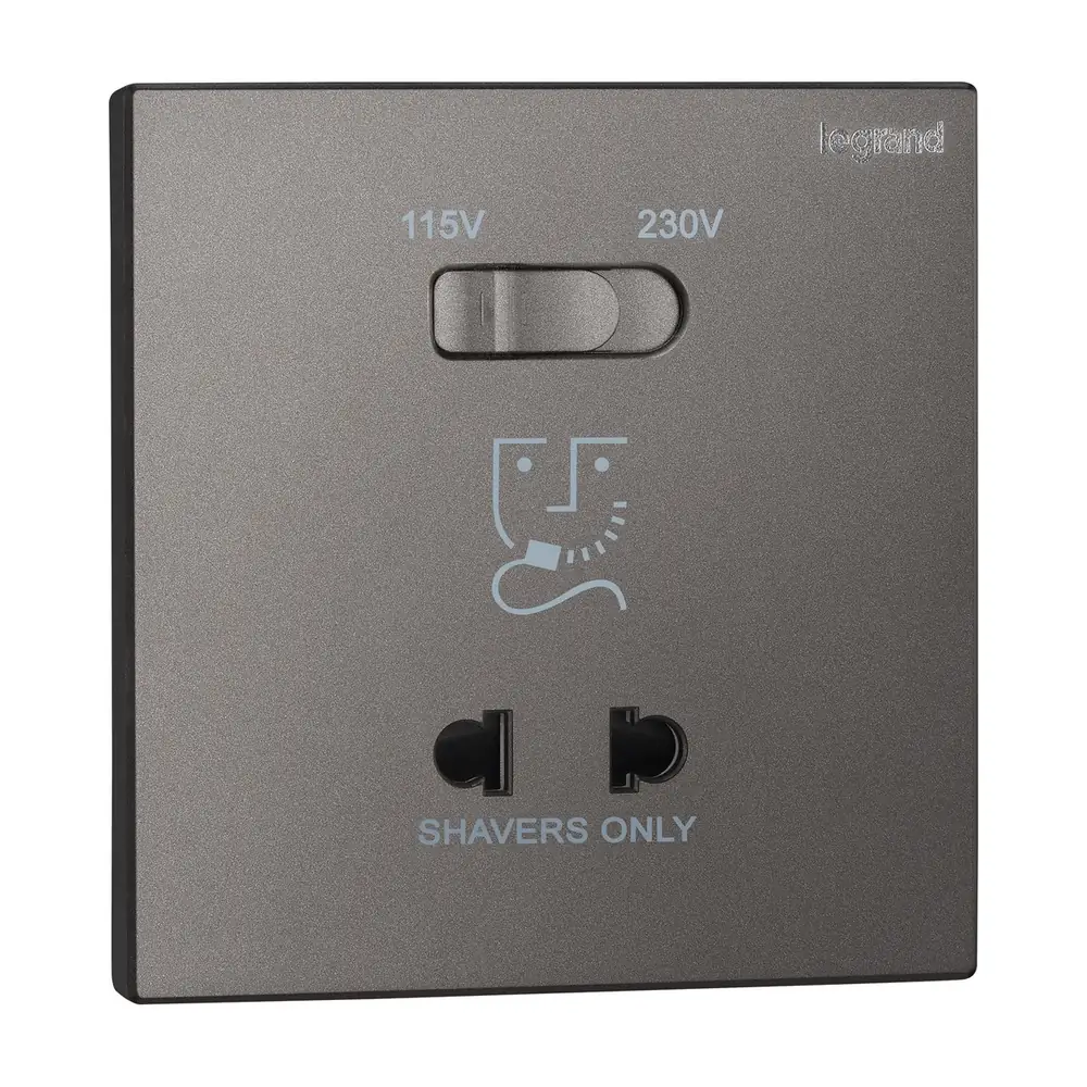 Legrand Myrius Shaver Socket - 120/240V AC - Monoblock with Plate - 2 Module, Cat. No.: 6794 58