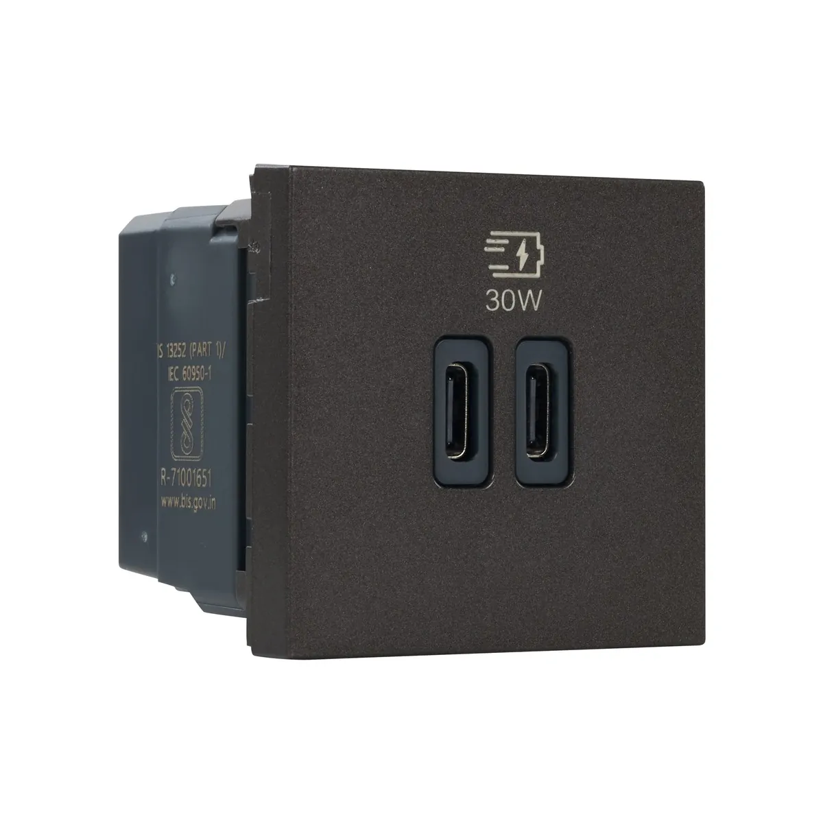 Legrand Myrius USB Charger - Power Delivery - 30 Watts - Type C + C - 2 Module, Cat. No.: 6792 74