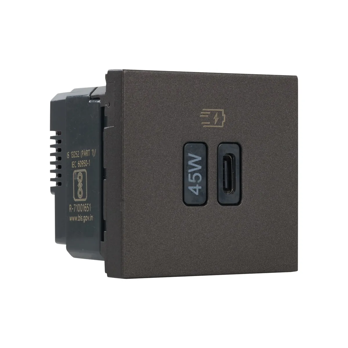 Legrand Myrius USB Charger - Power Delivery - 45 Watts - Type C - 2 Module, Cat. No.: 6798 57