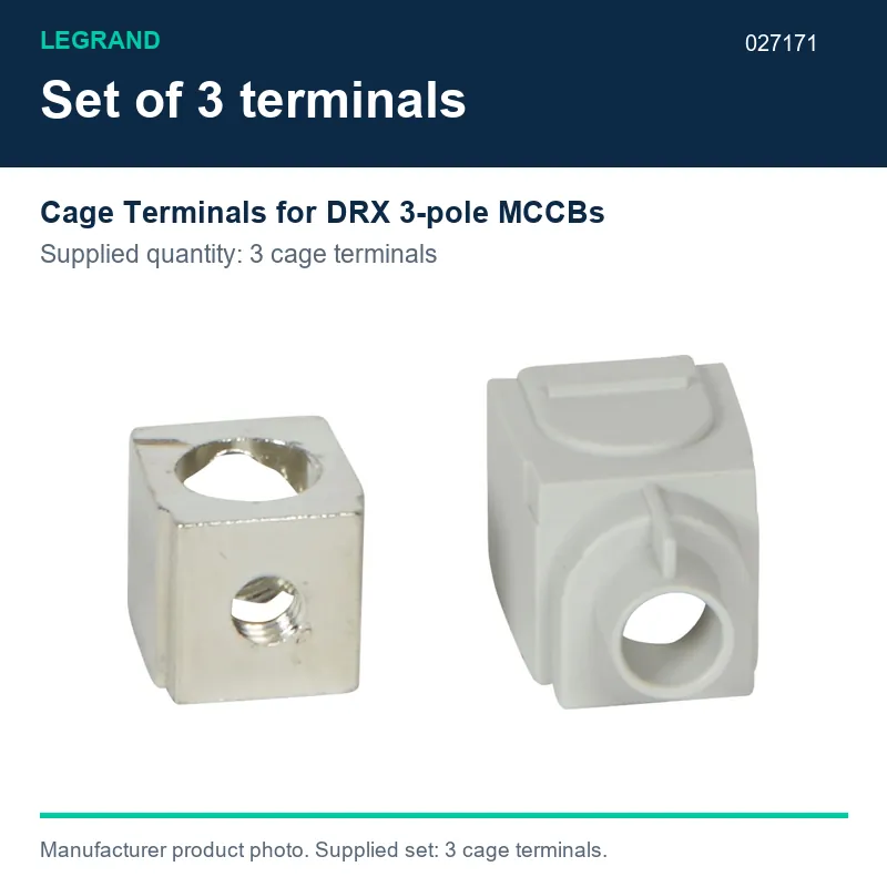 Legrand DRX Cage Terminals for 3 Pole MCCBs 60-100A, Set of 3 - 027171