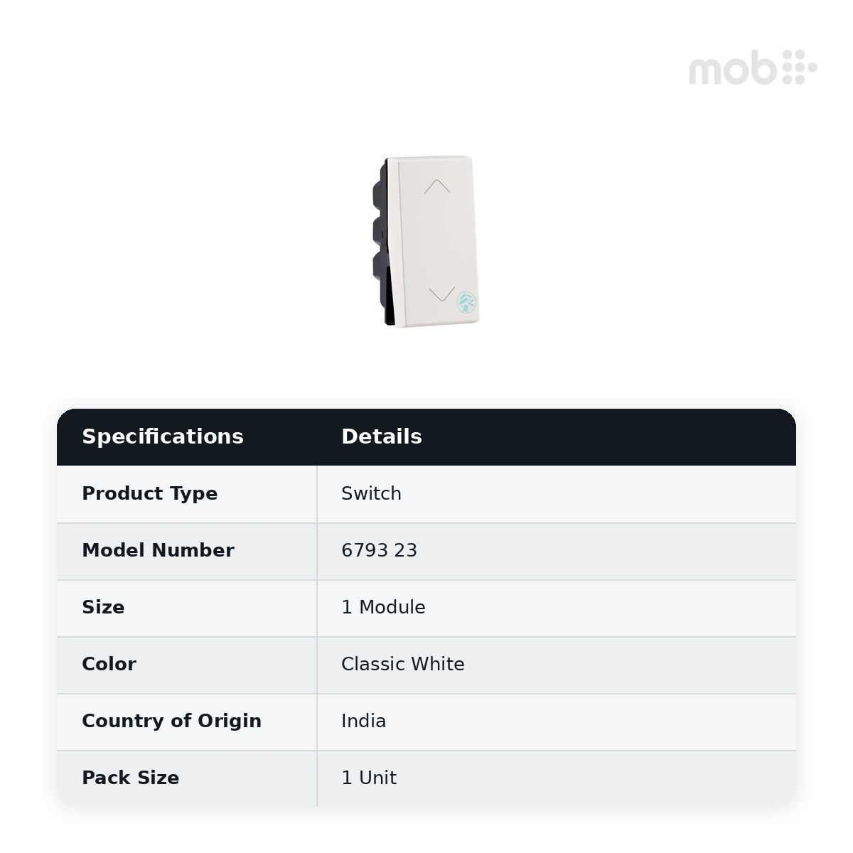 Legrand Myrius 16A - Switch - 2 Way - 1 Module - Anti - Bacterial, Cat. No.: 6793 23 - image 2