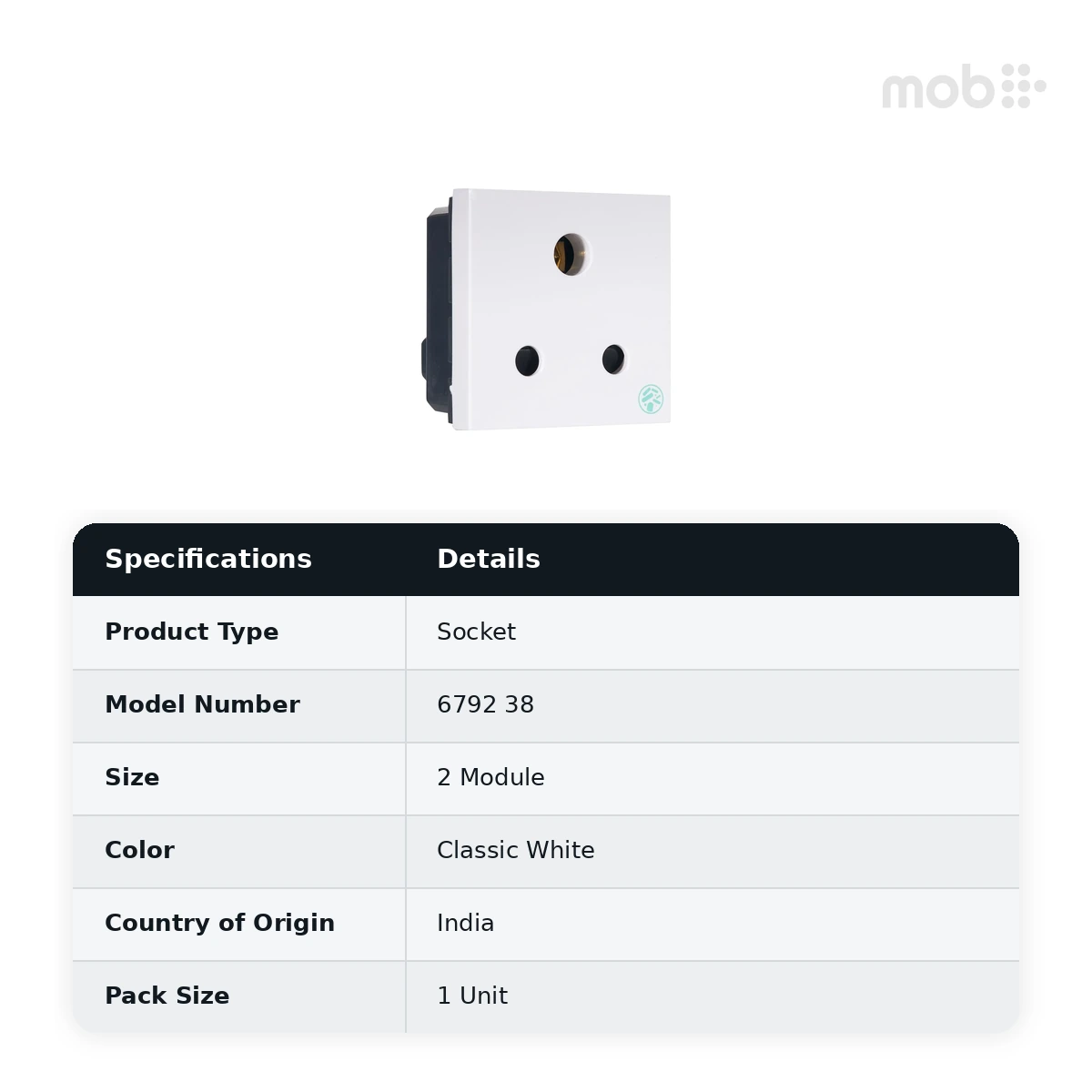 Legrand Myrius 6A - Socket - with Shutter - 3 Pin - ISI - 2 Module - Anti - Bacterial, Cat. No.: 6792 38 - image 2