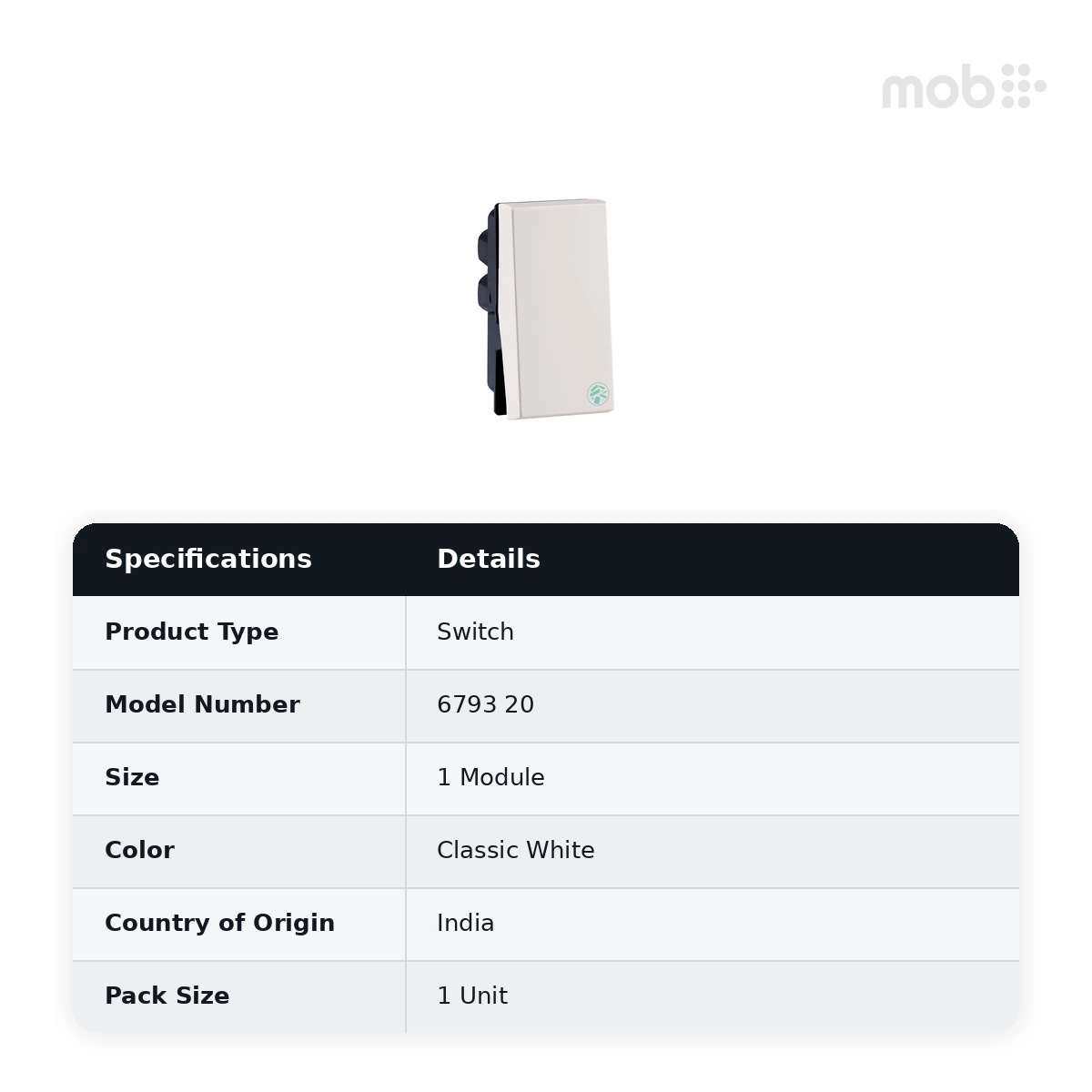 Legrand Myrius 6A - Switch - 1 Way - 1 Module - Anti - Bacterial, Cat. No.: 6793 20 - image 2