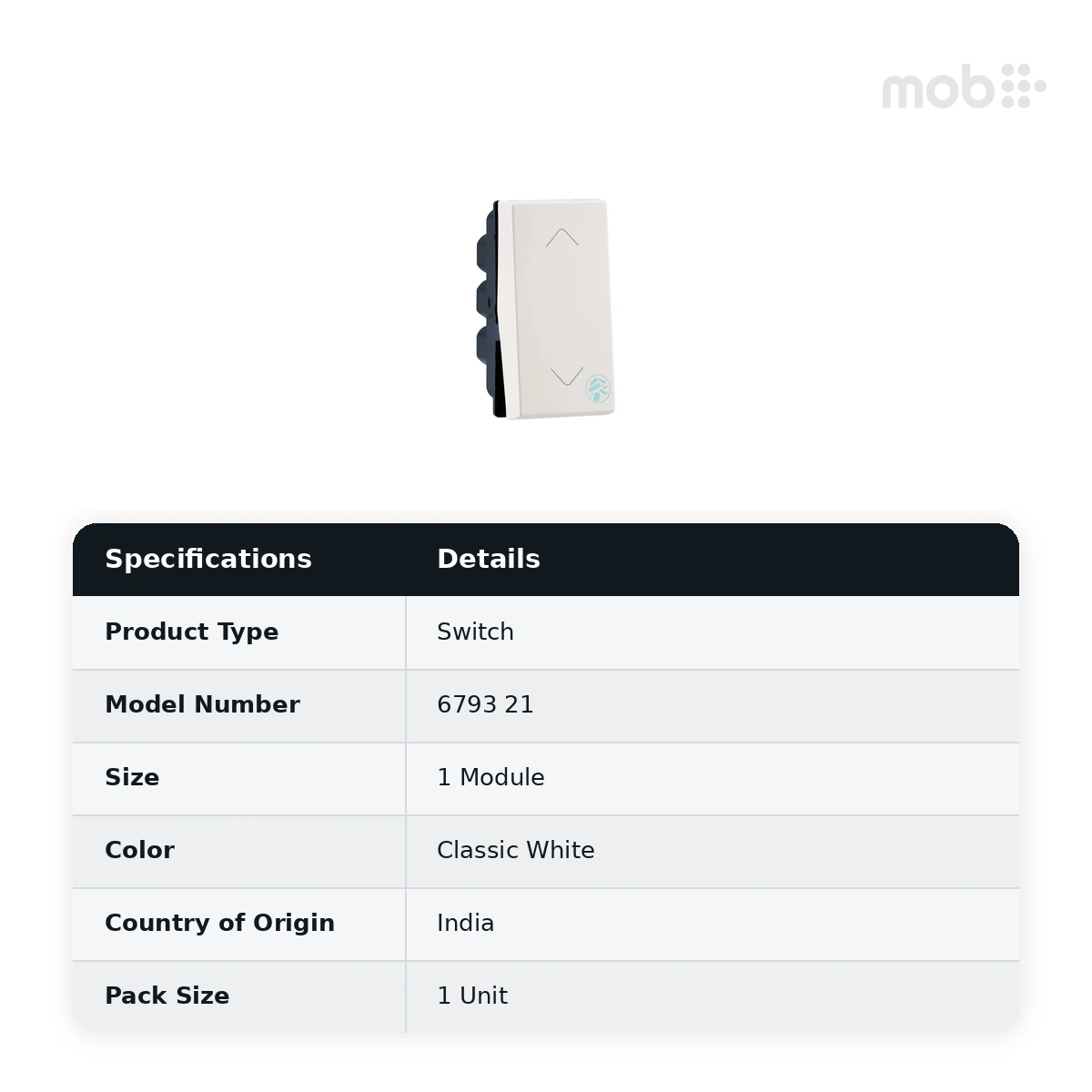 Legrand Myrius 6A - Switch - 2 Way - 1 Module - Anti - Bacterial, Cat. No.: 6793 21 - image 2