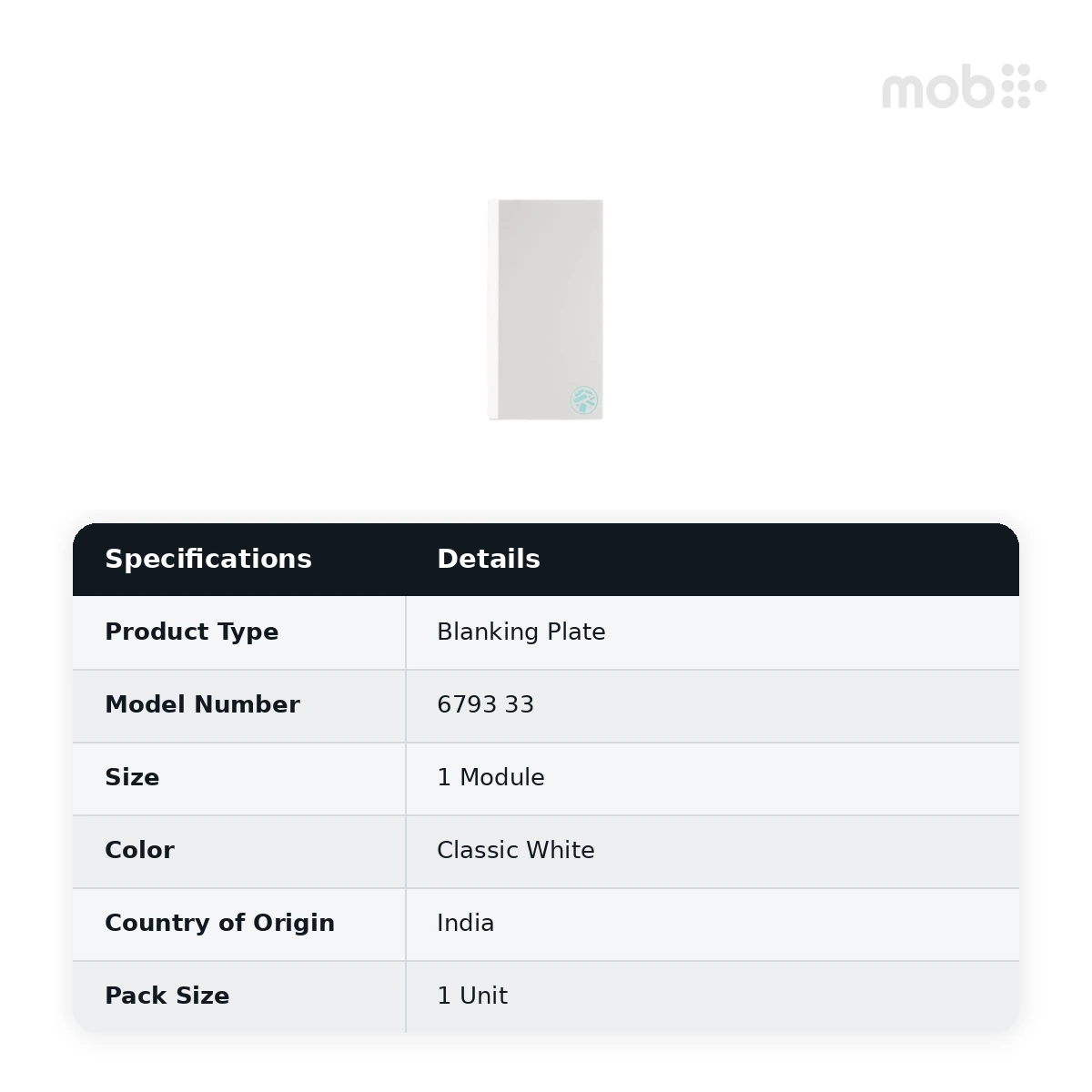 Legrand Myrius Blanking Plate - 1 Module - Anti - Bacterial, Cat. No.: 6793 33 - image 2