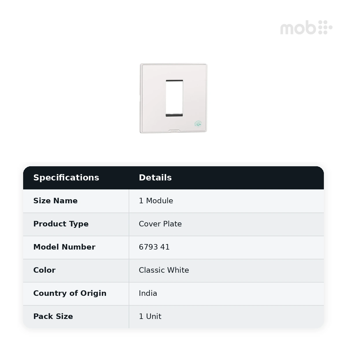 Legrand Myrius Cover Plate - 1 Module - Anti-Bacterial-Classic White, Cat. No.: 6793 41 - image 2