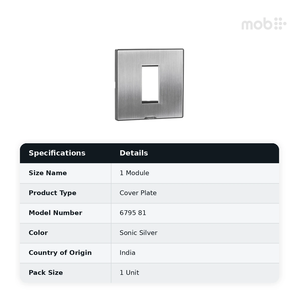 Legrand Myrius Cover Plate - 1 Module - Sonic Silver, Cat. No.: 6795 81 - image 2